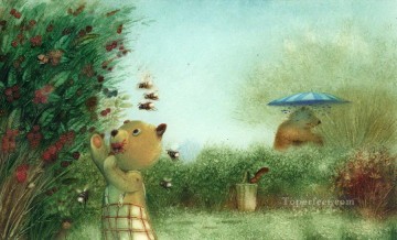 cuentos de hadas osos osos robando miel humor chistoso mascota Pinturas al óleo